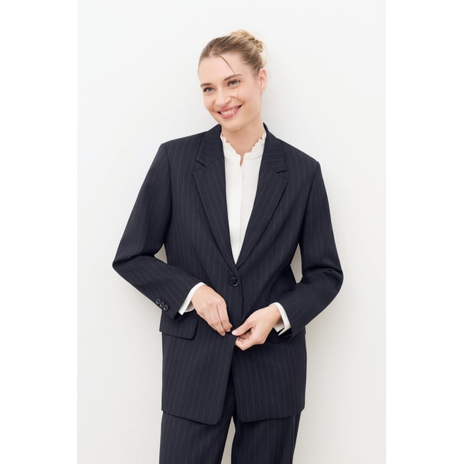 Veste droite col tailleur VOLTIGESTRIPE bleu marine <span itemprop=
