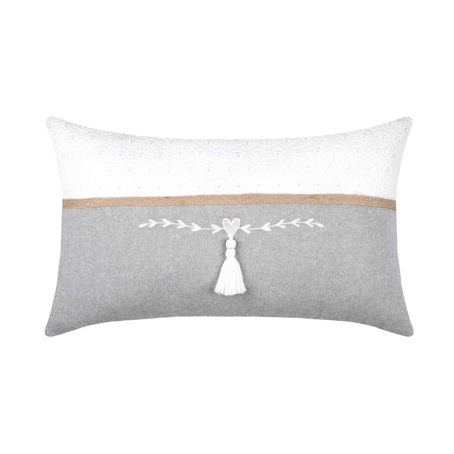 Coussin rectangulaire esprit romantique gris clair <span itemprop=