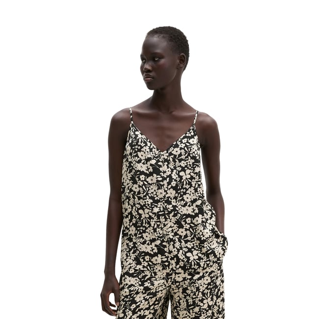 Top A-Shape en sergé de viscose imprimé noir <span itemprop=