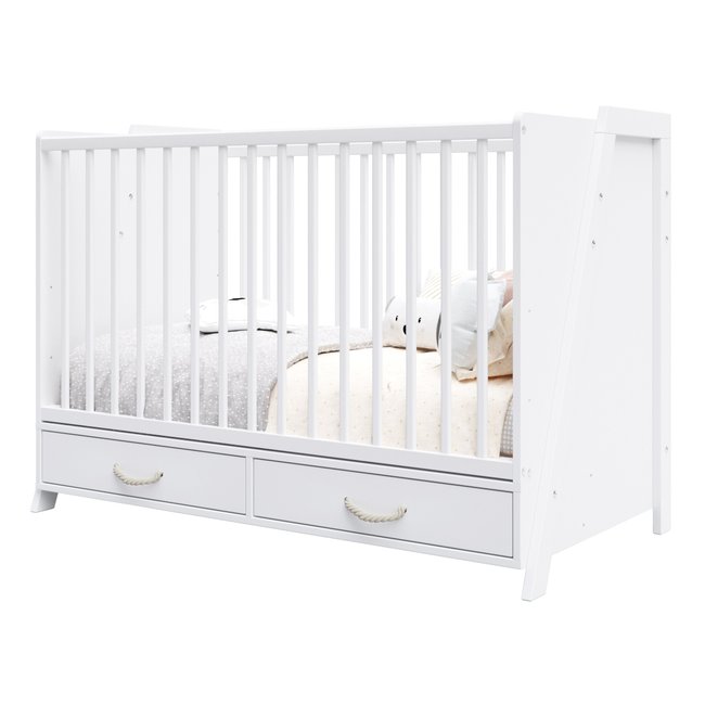 Lit bébé évolutif et Bureau 2 en 1- LIV - 120x60 cm - Blanc blanc <span itemprop=