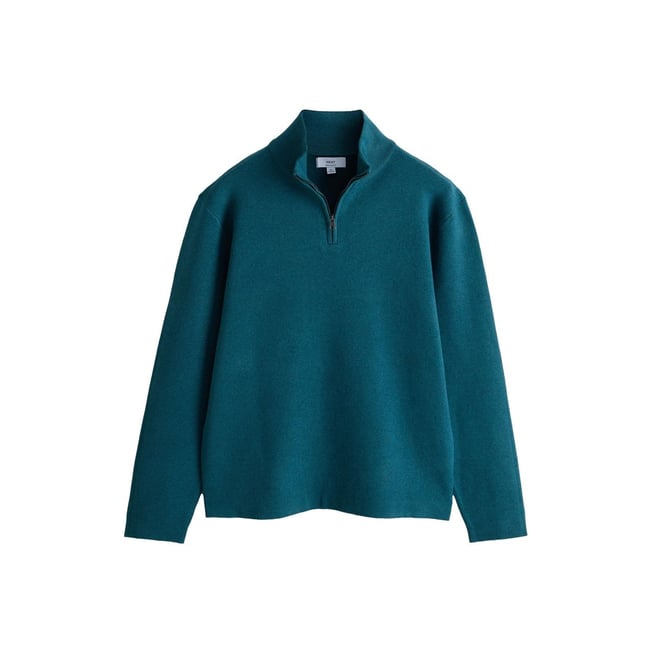Pull en maille ultra-douce à col zippé vert <span itemprop=