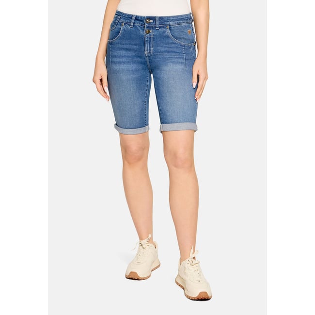 Shorts en jean à broderies bleu <span itemprop=