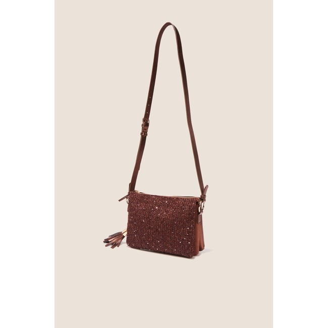 Sac en bandoulière à 3 poches marron foncé <span itemprop=