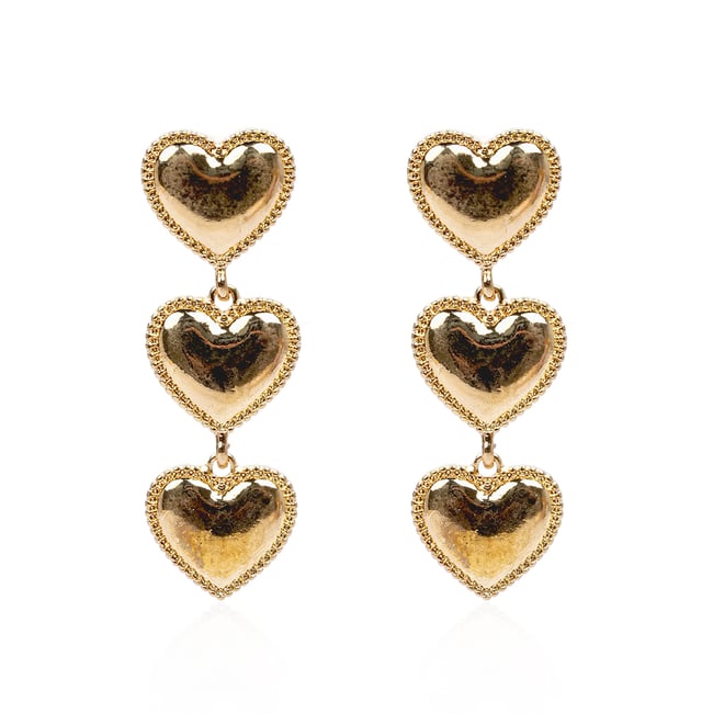 Boucles d'oreilles pendantes cœurs NADAV doré <span itemprop=