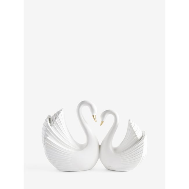 Ornement cygnes en céramique effet plissé Couleur blanc <span itemprop=