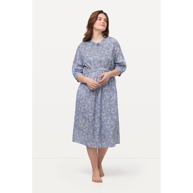 Robe, col rond, cordon, manches 3/4 violet bleu <span itemprop=
