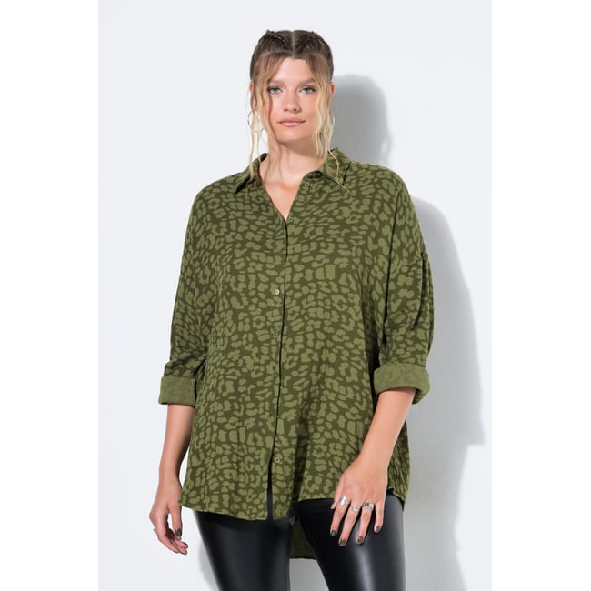 Chemisier en mousseline, coupe oversize kaki foncé <span itemprop=