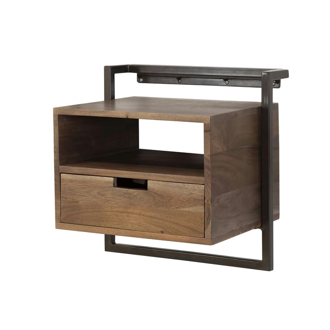 Table de chevet bois brun 1 niche 1 tiroir NAKO Couleur marron <span itemprop=