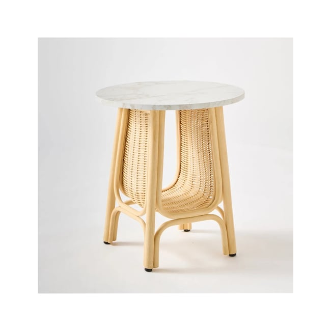 Table basse rotin CORRIDOR Dia 50 cm plateau blanc Couleur blanc <span itemprop=