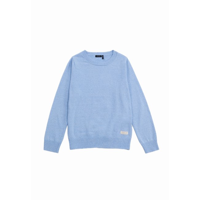 Pull tricot jacquard message dos bleu <span itemprop=