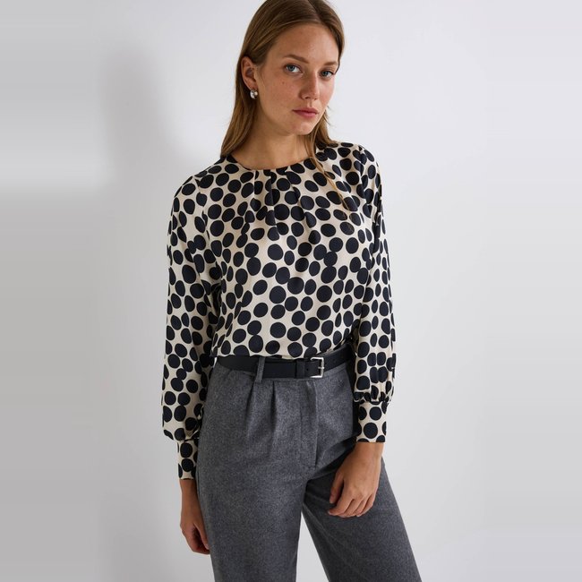 Blouse manches longues imprimée ecru <span itemprop=