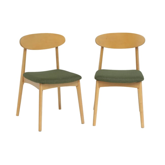 Chaise vintage bois d'hévéa naturel et tissu (lot de 2) ARIA - SWEEEK