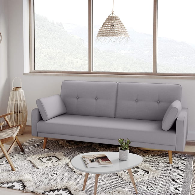 Canapé convertible droit 3 places Couleur gris clair <span itemprop=