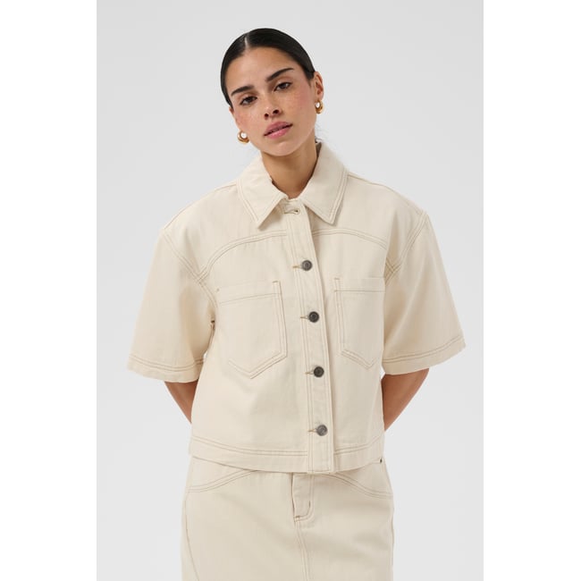 Chemise en jean blanc off white washed <span itemprop=