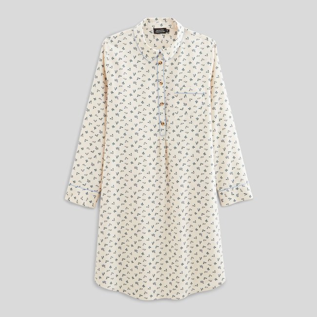 Chemise de nuit manches longues à motif floral en coton BIO avoine <span itemprop=