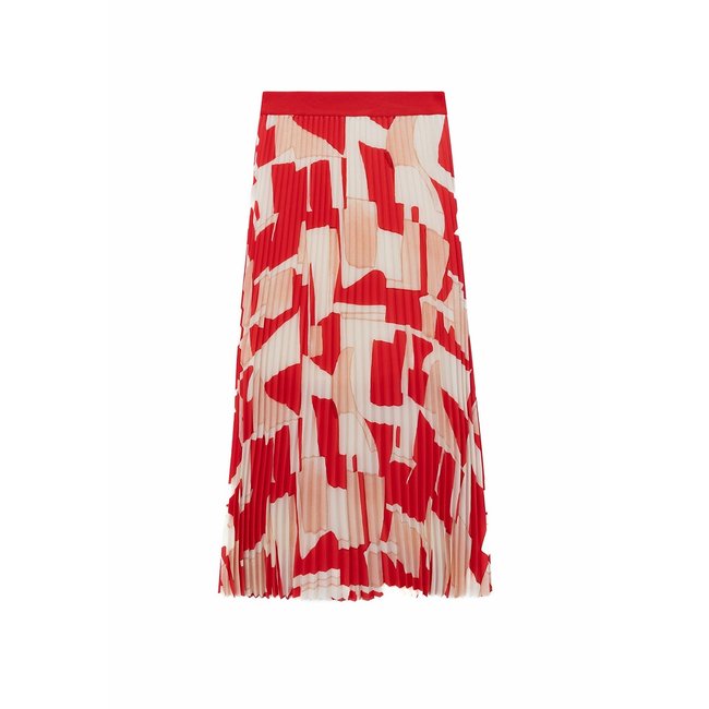 Pleated Maxi Skirt with Graphic Print, red print, IKKS