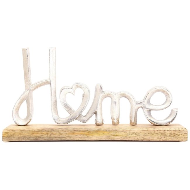 Décoration à poser en aluminium et bois de manguier 32 x 19 cm Home Couleur silver <span itemprop=