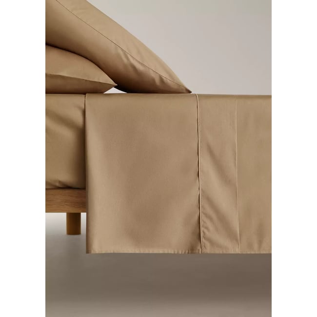 Drap plat percale de coton 300 fils détail passepoilé arrondi lit 180/200 cm - MANGO HOME