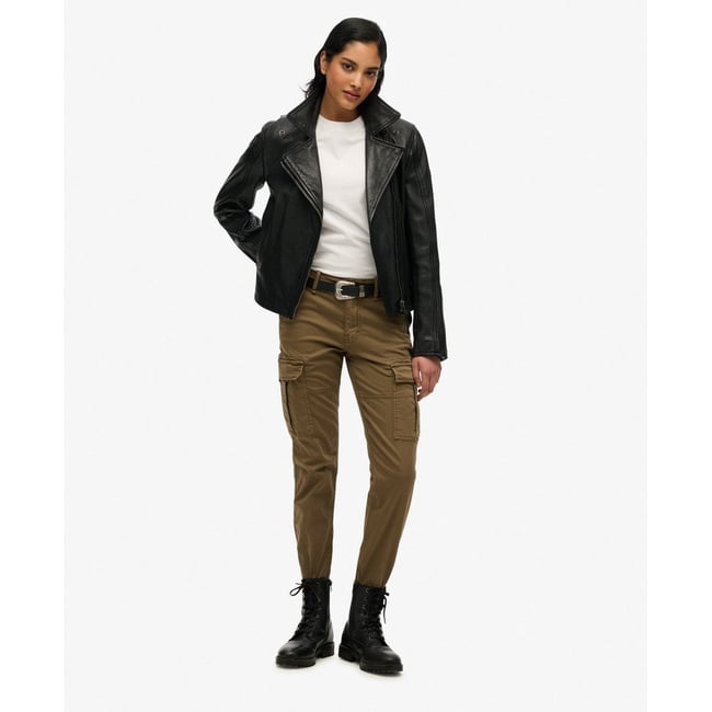 Pantalon cargo slim à taille mi-haute kaki <span itemprop=