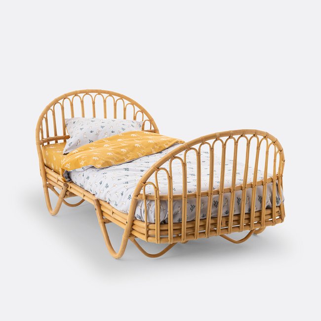 Lit enfant vintage en rotin avec sommier Malu naturel <span itemprop=