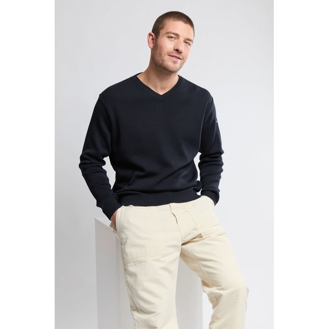 Pull col V en laine et acrylique rich navy <span itemprop=