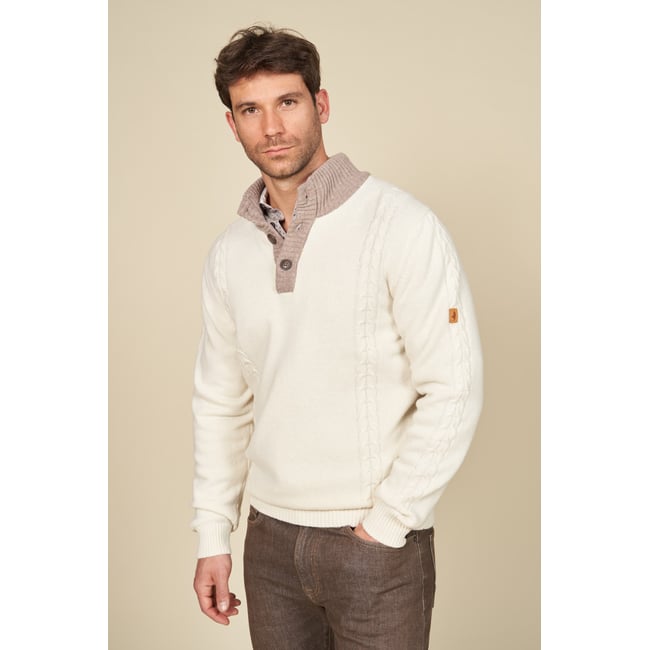 Pull col montant boutonné et torsades - MCS