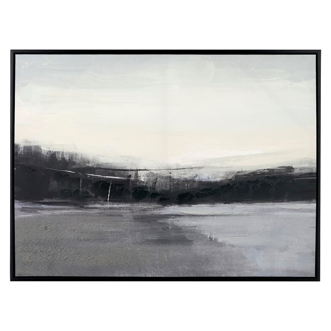80 x 60cm Monochrome Landscape Canvas with Black Frame, black/white, SO'HOME