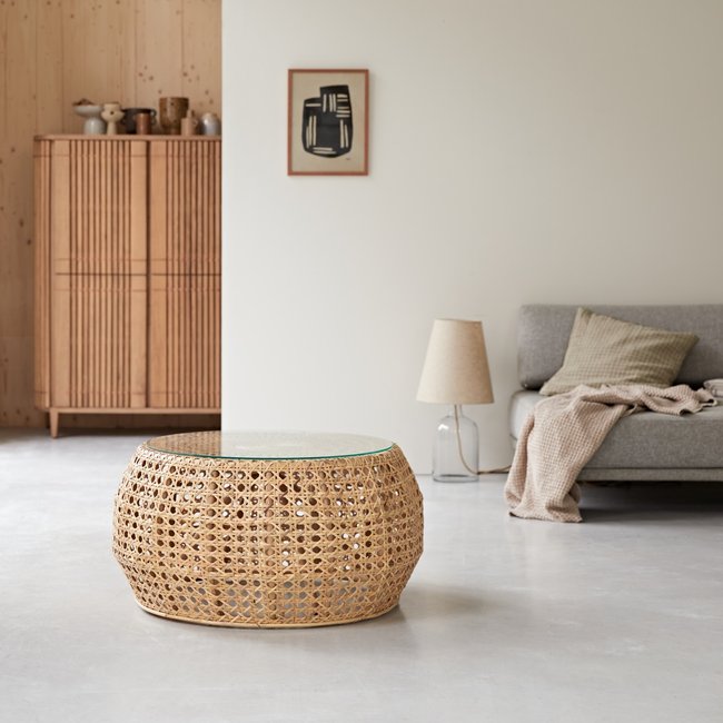 Table basse en rotin cannée ESTHER Couleur naturel <span itemprop=