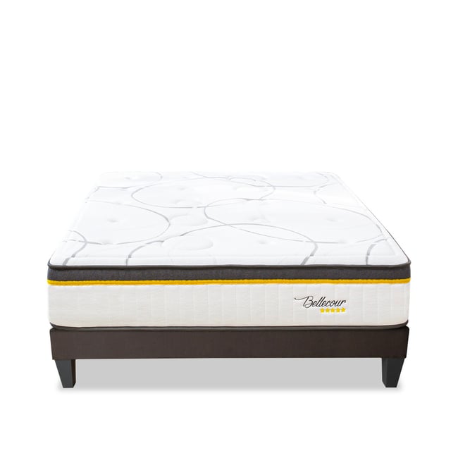 BELLECOUR LITERIE Ensemble Bellecour 3.0 140x190 cm Matelas Ressorts ensachés + Sommier Bois Couleur blanc <span itemprop=