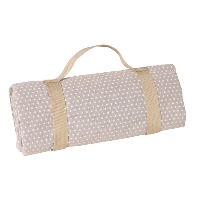 Nappe pique-nique à revers imperméable beige et blanc <span itemprop=