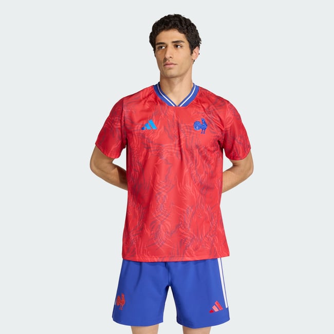 Maillot D'avant-Match Équipe De France Rugby collegiate red <span itemprop=