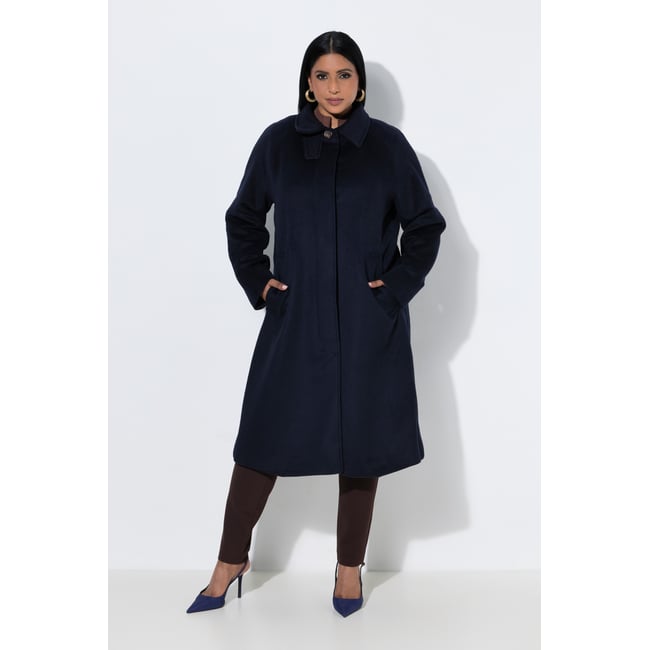 Manteau en laine, col chemise marine foncé <span itemprop=