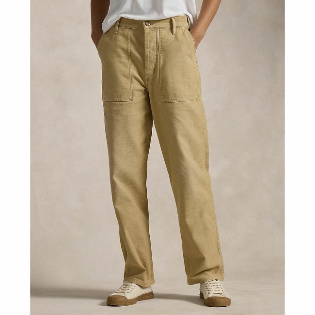 Pantalón recto de algodón beige caqui <span itemprop=