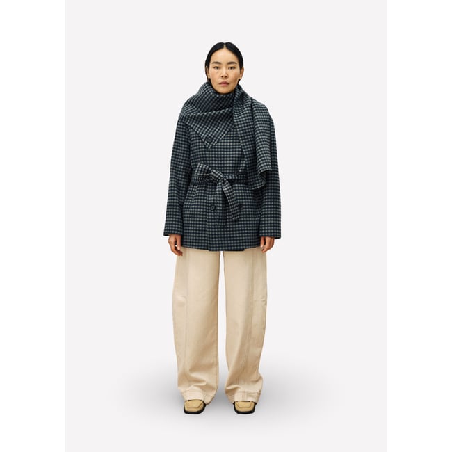 Manteau  en laine col roulé SHADOW bleu marine <span itemprop=