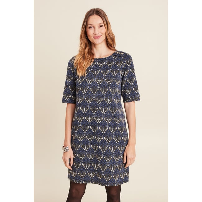 Robe droite manches 3/4 bleu <span itemprop=