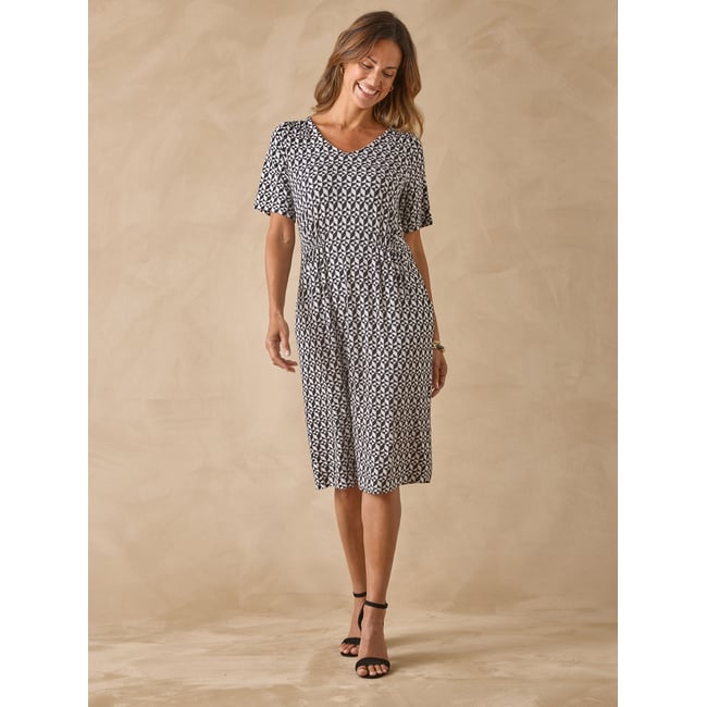 Robe manches courtes en maille imprimé noir <span itemprop=
