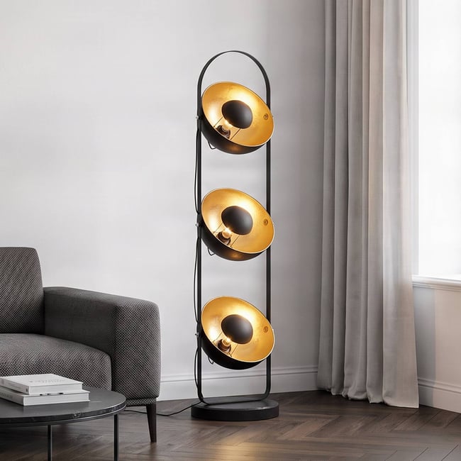 Lampadaire en métal moderne, Muriel Couleur noir, or <span itemprop=