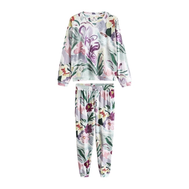 Pyjama confortable à manches longues vert sauge imprimé floral <span itemprop=
