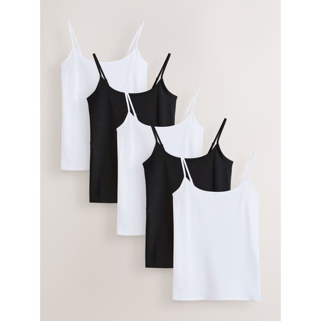 Débardeur à fines bretelles, lot de 5 blanc/noir <span itemprop=