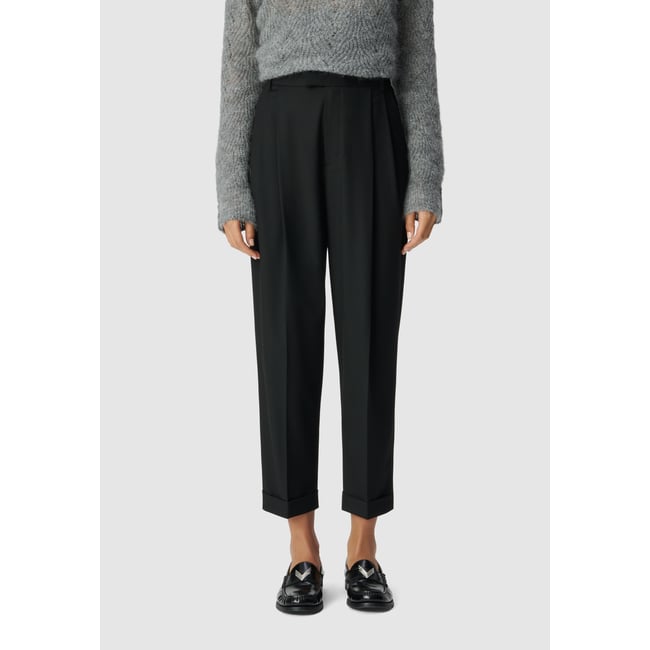 Pantalon à revers cropped noir <span itemprop=