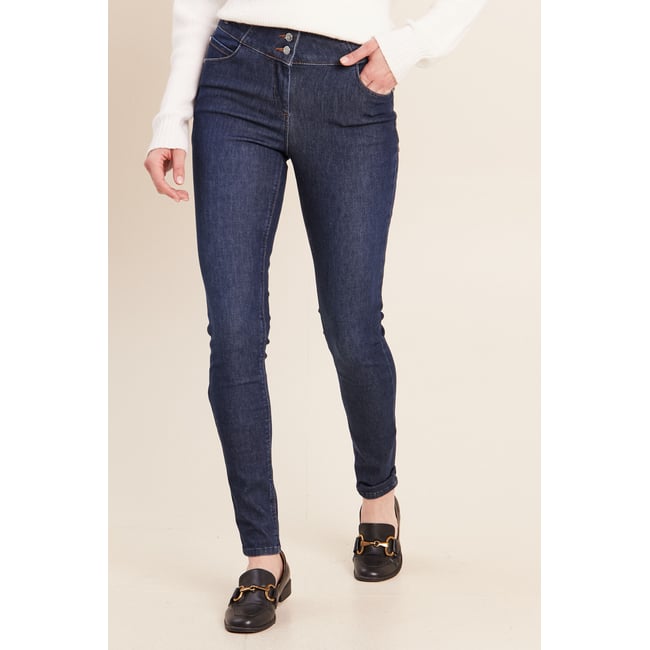 Jean ajusté taille haute stretch denim brut <span itemprop=