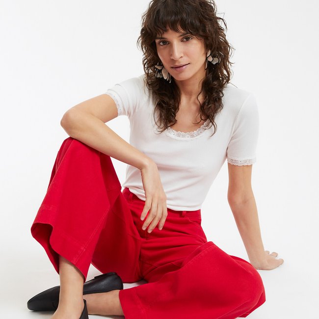 T-Shirt mit Rundhalsausschnitt und Spitzendetails, kurze Ärmel - LA REDOUTE COLLECTIONS