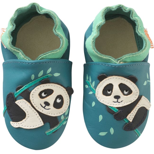 Chaussons bébé cuir souple Andréa le panda bleu <span itemprop=