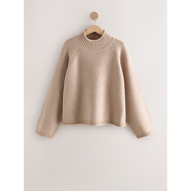 Pull en maille à col cheminée naturel <span itemprop=