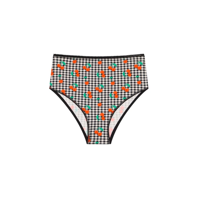 Culotte taille haute imprimée vichy cerise noir <span itemprop=