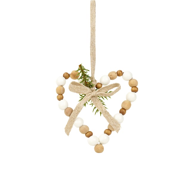 Suspension de noël décorative coeurs en bois H11 Couleur beige <span itemprop=