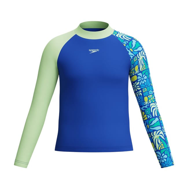 Haut de bain anti-irritation manches longues motif/style imprimé bleu <span itemprop=