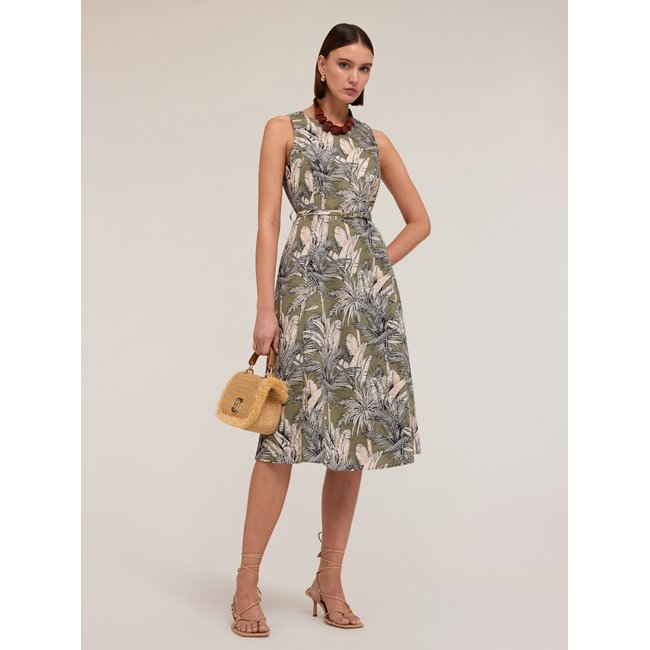 Robe en popeline de coton motif jungle verde militare <span itemprop=