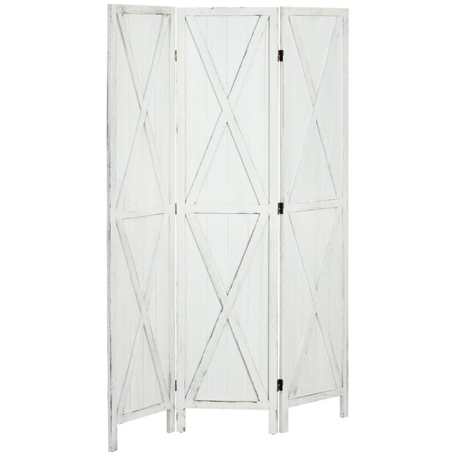 Paravent intérieur 3 panneaux croisillons style campagnard chic Couleur blanc <span itemprop=