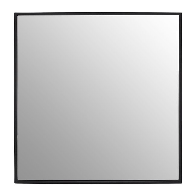 52cm Square Contemporary Wall Mirror in Matte Black, black, SO'HOME